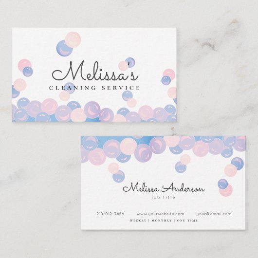 Roze & Blauwe Bubbels Home Cleaning Service Maid Visitekaartje (Voorkant / Achterkant)