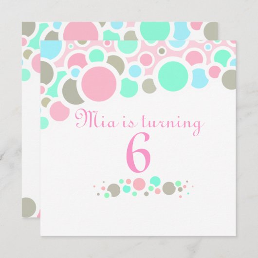 Roze & Blauwe Bubbels Verjaardag Uitnodiging (Voorkant / Achterkant)