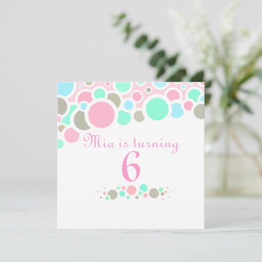 Roze & Blauwe Bubbels Verjaardag Uitnodiging (Staand voorkant)