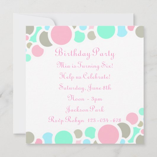 Roze & Blauwe Bubbels Verjaardag Uitnodiging (Achterkant)