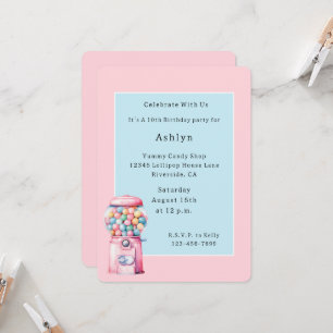 Roze Blauwe Bubble Gum Whimsische Verjaardag Kaart
