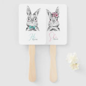 Roze Blauwe Bunnies Handwaaier (Voorkant en achterkant)