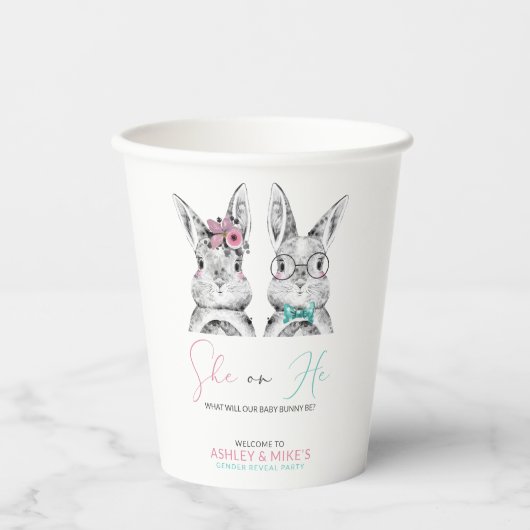 Roze Blauwe Bunnies Papieren Bekers (Voorkant)
