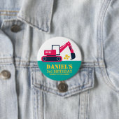 Roze blauwe Cartoon graafmachine kinderen Birthday Ronde Button 7,6 Cm (In situ)