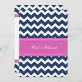 Roze Blauwe Chevron Bat Mitzvah Uitnodigingen (Voorkant / Achterkant)