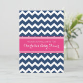 Roze blauwe Chevron Custom Baby Shower Invitaties Kaart (Staand voorkant)
