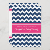 Roze blauwe Chevron Custom Baby Shower Invitaties Kaart (Voorkant / Achterkant)