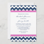 Roze Blauwe Chevron Foto Bridal Shower Uitnodiging (Achterkant)