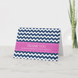 Roze Blauwe Chevron Verjaardagsfeest Dankjewel Car Bedankkaart