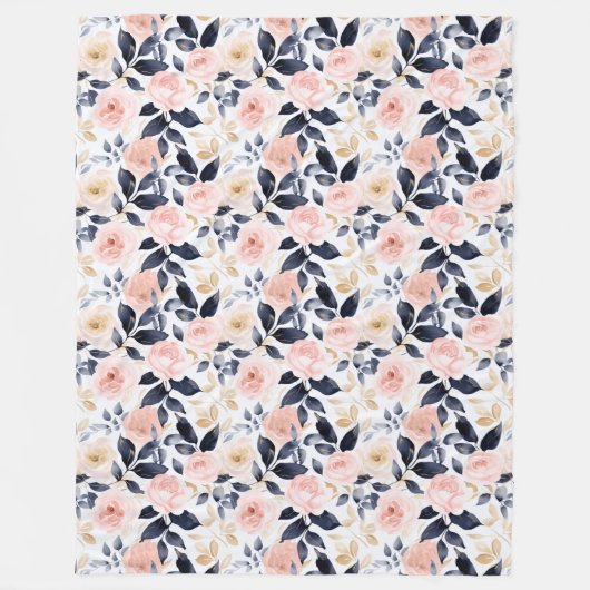 Roze Blauwe Chic Bloemen Bruidsdouche Fleece Deken (Voorkant)