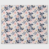 Roze Blauwe Chic Bloemen Bruiloft Feest Cadeaupapier (Vlak)