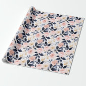 Roze Blauwe Chic Bloemen Bruiloft Feest Cadeaupapier (Uitgerold)