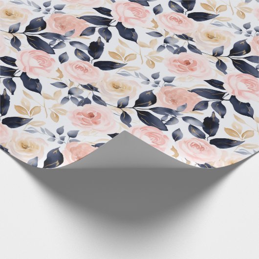 Roze Blauwe Chic Bloemen Bruiloft Feest Cadeaupapier (Hoek)