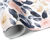 Roze Blauwe Chic Bloemen Bruiloftsborrel Cadeaupapier (Rol Hoek)