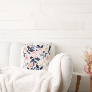 Roze Blauwe Chic Bloemen Kussen