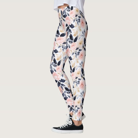 Roze Blauwe Chic Bloemen Leggings (Links)
