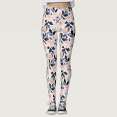 Roze Blauwe Chic Bloemen Leggings (Voorkant)