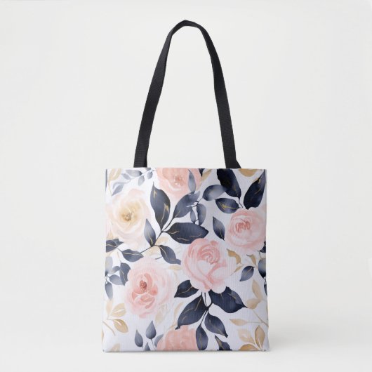 Roze Blauwe Chic Bloemen Tote Bag (Voorkant)