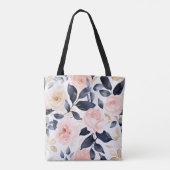 Roze Blauwe Chic Bloemen Tote Bag (Achterkant)