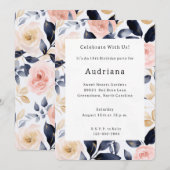 Roze Blauwe Chic Bloemen Verjaardag Kaart (Voorkant / Achterkant)