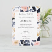 Roze Blauwe Chic Bloemen Verjaardag Kaart (Staand voorkant)