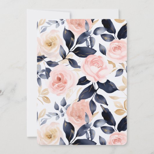 Roze Blauwe Chic Bloemen Verjaardag Kaart (Achterkant)