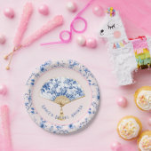 Roze & Blauwe Chinoiserie Fan | bruidsthee Papieren Bordje (Feest)