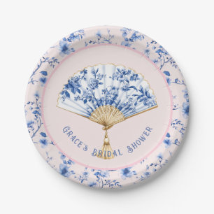 Roze & Blauwe Chinoiserie Fan   bruidsthee Papieren Bordje
