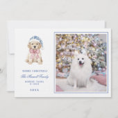 Roze & Blauwe Chinoiserie Kerstpuppy Kaart (Voorkant)
