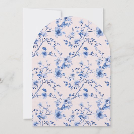 Roze & Blauwe Chinoiserie Pagoda Tea Uitnodiging (Achterkant)