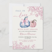 Roze Blauwe Chinoiserie Pompoen Herfst in Love Sho Kaart (Voorkant)