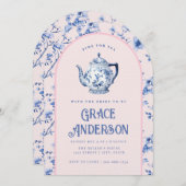 Roze & Blauwe Chinoiserie Tea Pot Tea Kaart (Voorkant / Achterkant)