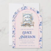 Roze & Blauwe Chinoiserie Tea Uitnodiging (Voorkant)