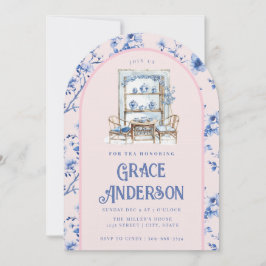Roze & Blauwe Chinoiserie Tea Uitnodiging