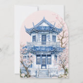 Roze & Blauwe Chinoiserie Tea Uitnodiging (Achterkant)