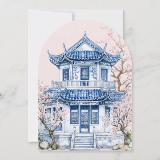 Roze & Blauwe Chinoiserie Tea Uitnodiging (Achterkant)