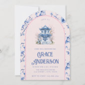 Roze & Blauwe Chinoiserie Tea Uitnodiging (Voorkant)