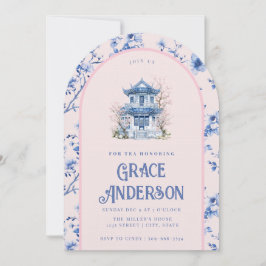 Roze & Blauwe Chinoiserie Tea Uitnodiging