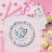 Roze & Blauwe Chinoiserie Theepot | bruidsthee Papieren Bordje (Feest)