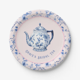 Roze & Blauwe Chinoiserie Theepot | bruidsthee Papieren Bordje