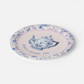 Roze & Blauwe Chinoiserie Theepot | bruidsthee Papieren Bordje (Gekanteld)