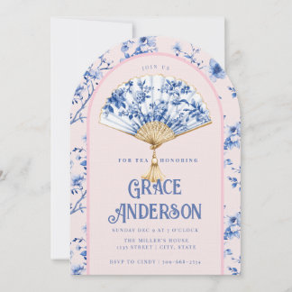 Roze & Blauwe Chinoiserie Waier | Bruilofts Thee Kaart