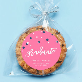 Roze blauwe Confetti Afstuderen Afstuderen Ronde Sticker