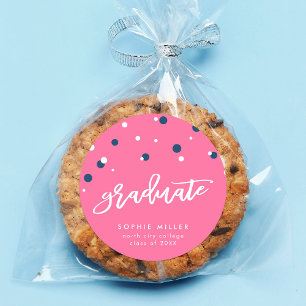 Roze blauwe Confetti Afstuderen Afstuderen Ronde Sticker