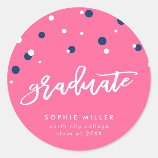 Roze blauwe Confetti Afstuderen Afstuderen Ronde Sticker (Voorkant)