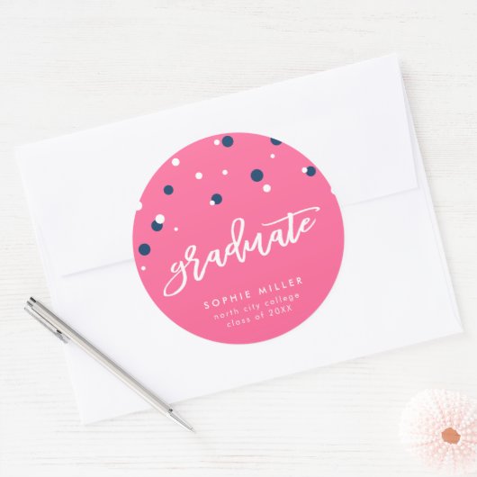 Roze blauwe Confetti Afstuderen Afstuderen Ronde Sticker (Envelop)