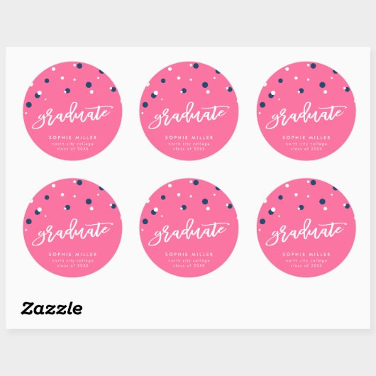Roze blauwe Confetti Afstuderen Afstuderen Ronde Sticker (Vel)