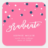 Roze blauwe Confetti Afstuderen Afstuderen Vierkante Sticker (Voorkant)