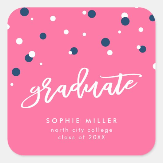 Roze blauwe Confetti Afstuderen Afstuderen Vierkante Sticker (Voorkant)