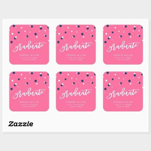 Roze blauwe Confetti Afstuderen Afstuderen Vierkante Sticker (Vel)